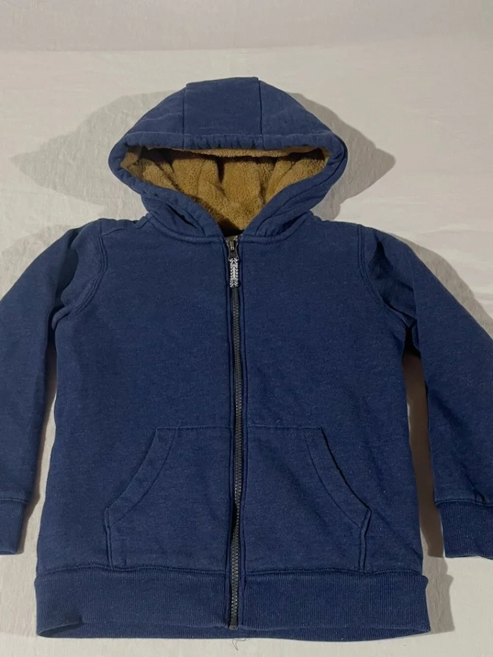 Carters Kid Sherpa Lined Zip Hoodie 8 Heather Navy Blue Tan Fuzzy Warm
